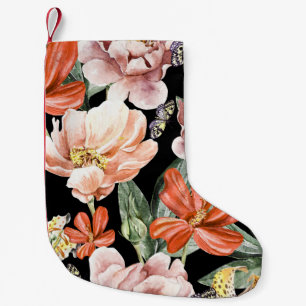 Calcetín Navideño Pequeño Flores de color de agua: Lily Rosa de Peony