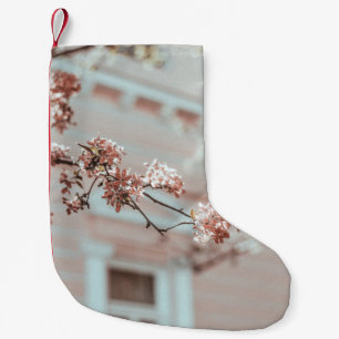 CALCETÍN NAVIDEÑO PEQUEÑO FLORES DE COLOR ROSA EN BREVE FOTO