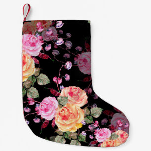Calcetín Navideño Pequeño Flores de flores de color de agua con arcotón de f
