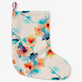 Calcetín Navideño Pequeño Flores de Hibiscus patrón de ilustracion acuarela