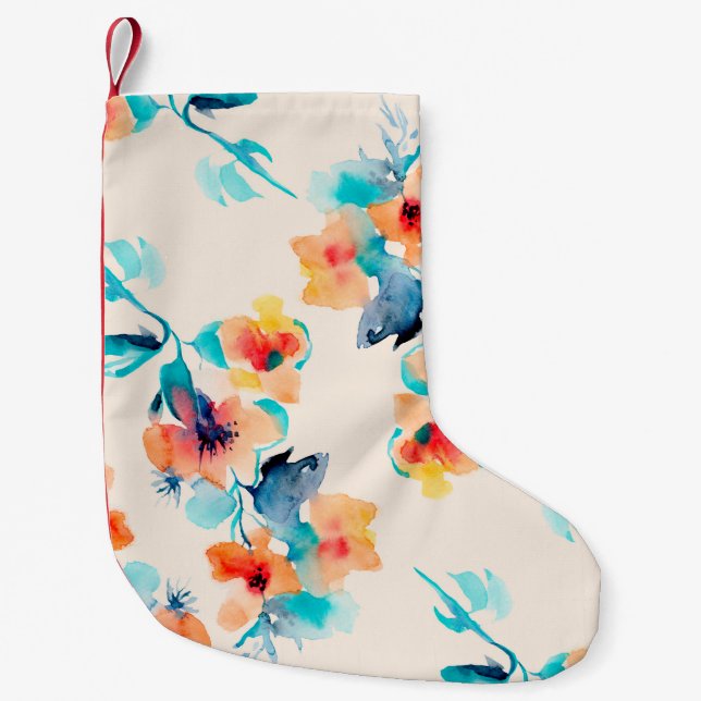 Calcetín Navideño Pequeño Flores de Hibiscus patrón de ilustracion acuarela (Anverso)