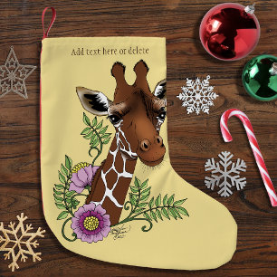 Calcetín Navideño Pequeño Flores de jirafa amarillas lindas vida silvestre