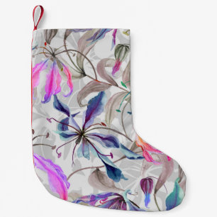 Calcetín Navideño Pequeño Flores de lirio gloriosa: acuarela elegante