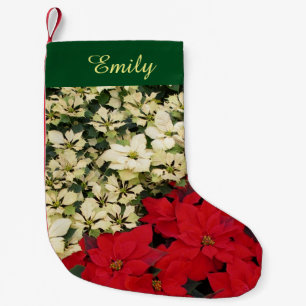 Calcetín Navideño Pequeño Flores de Nochebuena Blancas y Rojas I Floral Navi