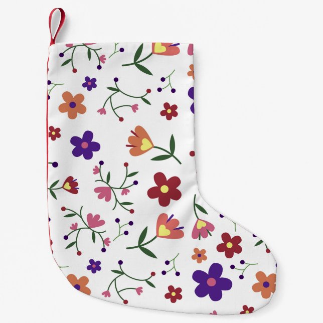 Calcetín Navideño Pequeño flores de patrón- (Anverso)
