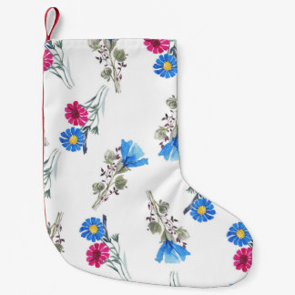 Calcetín Navideño Pequeño Flores de primavera rosada acuarela Botánica
