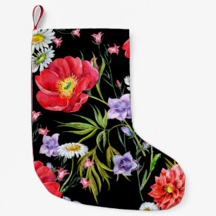 Calcetín Navideño Pequeño Flores de ramo, acuarela, patrón ininterrumpido