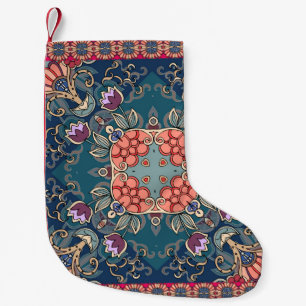 Calcetín Navideño Pequeño Flores de tulipán de lino, marco floral ornamental