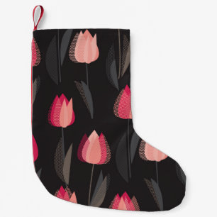 Calcetín Navideño Pequeño Flores de tulipán rojo abstracto moderno patrón si