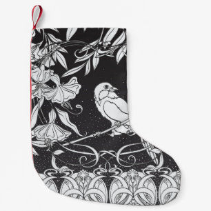 Calcetín Navideño Pequeño Flores decorativas Poster de Aves Nouveau