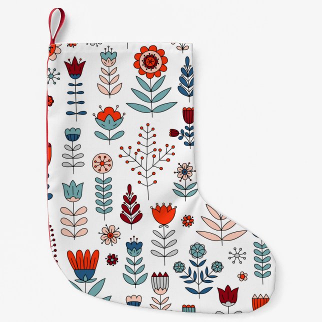 Calcetín Navideño Pequeño Flores dibujadas a mano sin problemas (Anverso)