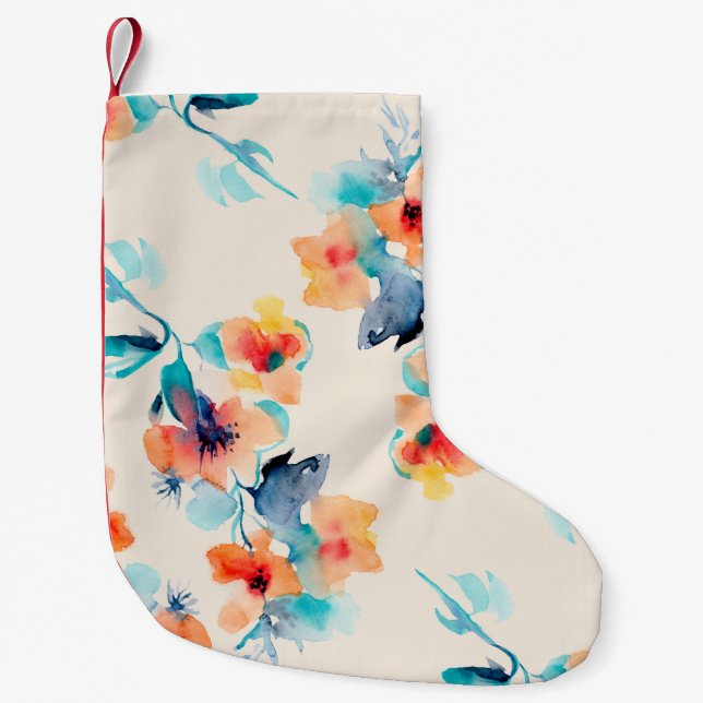 Calcetín Navideño Pequeño Flores hibiscus: Patrón de Ilustracion acuarela (Anverso)