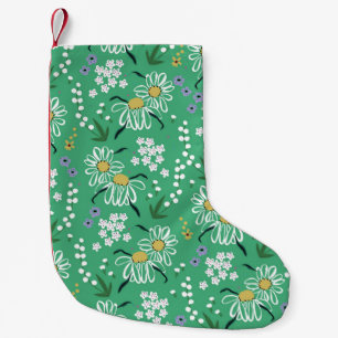 Calcetín Navideño Pequeño flores lindas y botiquinas retro pintado a mano vi