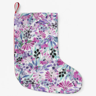 Calcetín Navideño Pequeño Flores moradas y bayas: acuarela