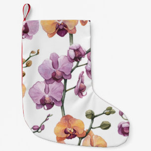 Calcetín Navideño Pequeño Flores orquídeas acuarelas, patrón ininterrumpido.