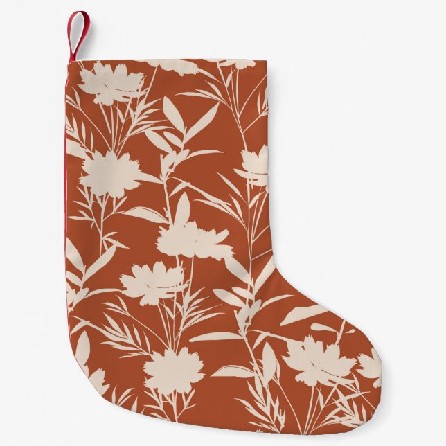 Calcetín Navideño Pequeño Flores praderas de silueta retro patrón ininterrum (Anverso)