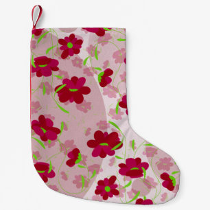 Calcetín Navideño Pequeño Flores rosadas y rojas - Floral