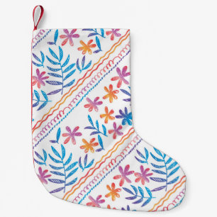 Calcetín Navideño Pequeño Flores tropicales dibujadas a mano, patrón de hoja