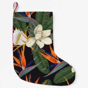 Calcetín Navideño Pequeño Flores tropicales, fondo oscuro, sin costura flora