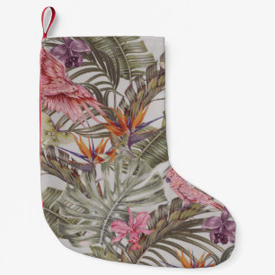 Calcetín Navideño Pequeño Flores tropicales, hojas de palma, pájaro del para