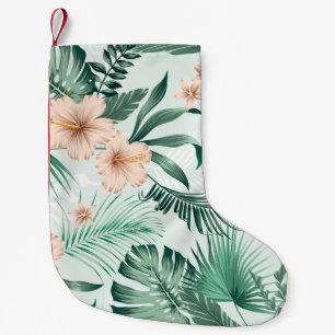 Calcetín Navideño Pequeño Flores tropicales, patrón de follaje exuberante.