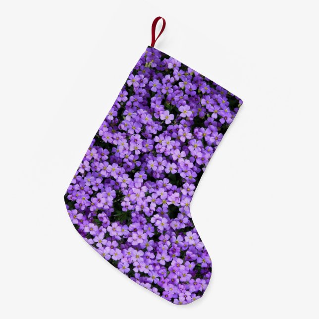Calcetín Navideño Pequeño Flores violetas (Frente (Colgado))