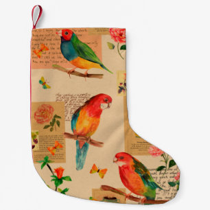Calcetín Navideño Pequeño Flores y loros de colores