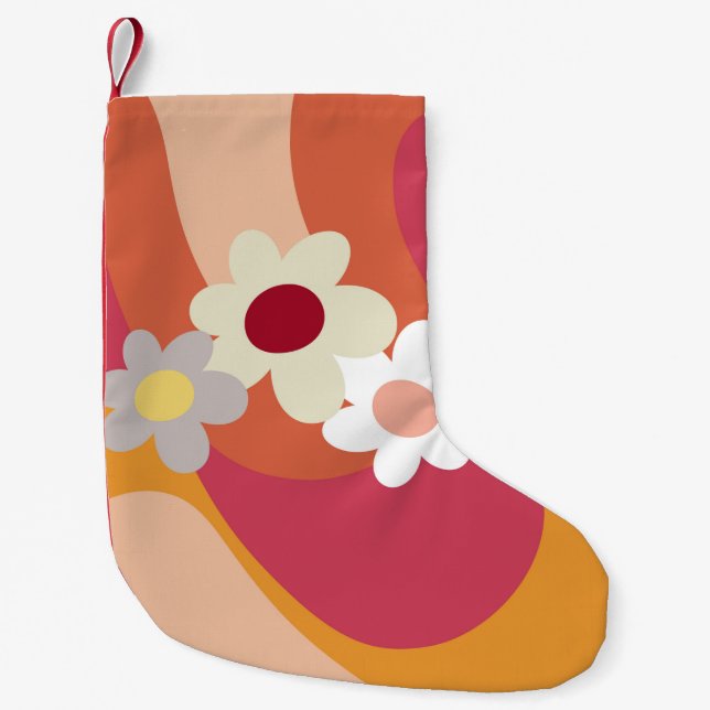 Calcetín Navideño Pequeño Flores y olas de estilo retro (Anverso)
