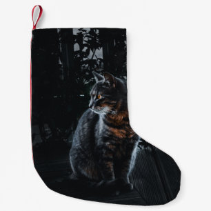 CALCETÍN NAVIDEÑO PEQUEÑO FOCO SELECTIVO DEL GATO DE TABBY DE PLATA
