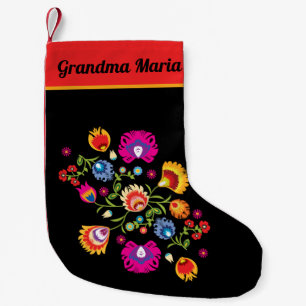 Calcetín Navideño Pequeño Folklore polaco con flores rosas