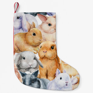 Calcetín Navideño Pequeño Fondo animal de color de agua de los conejos