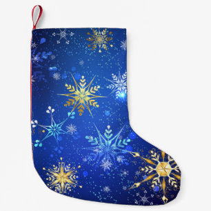 Calcetín Navideño Pequeño Fondo azul XMAS con copos de nieve dorados