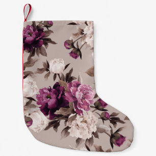 Calcetín Navideño Pequeño Fondo claro de los rosas: acuarela vintage