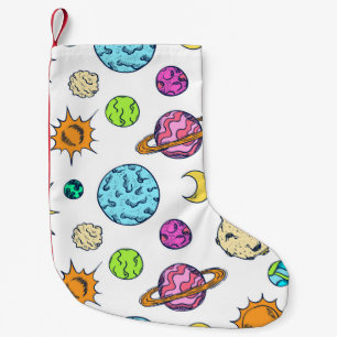 Calcetín Navideño Pequeño Fondo cósmico de Doodles espaciales