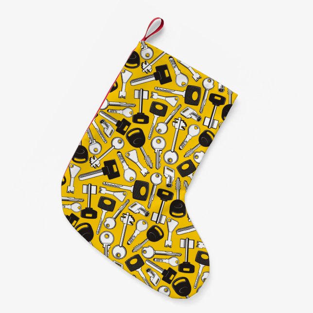 Calcetín Navideño Pequeño Fondo de conjunto de claves (Frente (Colgado))