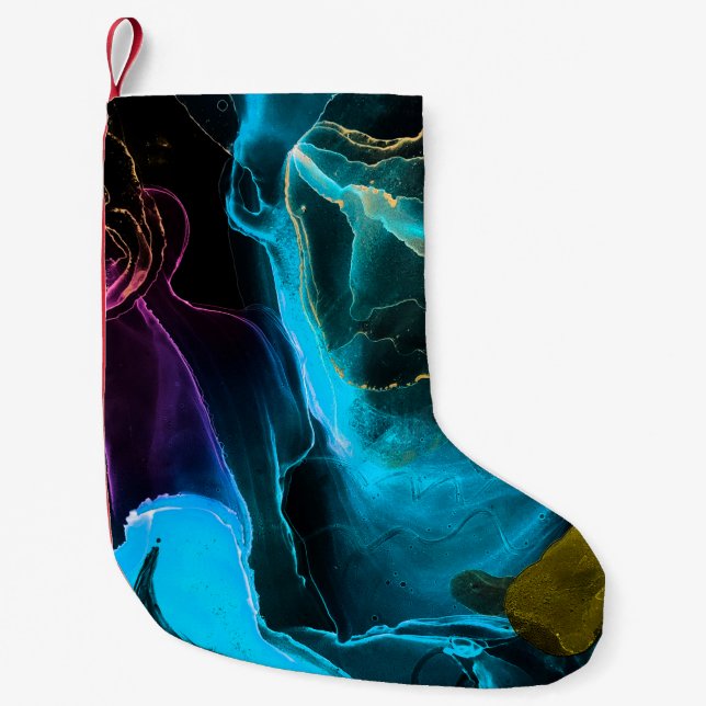 Calcetín Navideño Pequeño Fondo de fantasía. Pintura de foto macro. Faded Aw (Anverso)