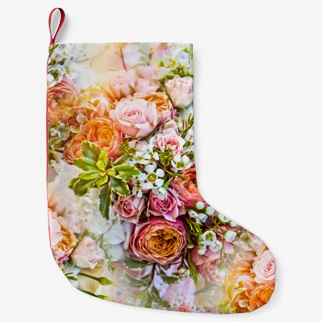 Calcetín Navideño Pequeño Fondo de flores de verano, ramos de flores (Anverso)