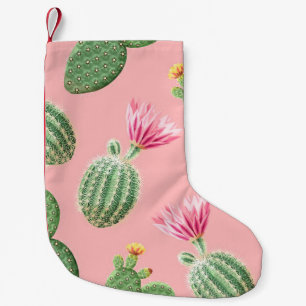 Calcetín Navideño Pequeño Fondo de luz de cactus de flores rosadas