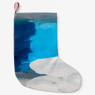 Calcetín Navideño Pequeño Fondo de pintura de arte abstracto azul, gris y bl