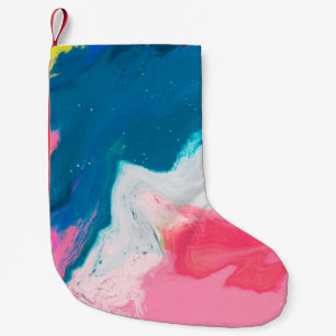 Calcetín Navideño Pequeño Fondo de pintura rosa y turquesa abstracto con
