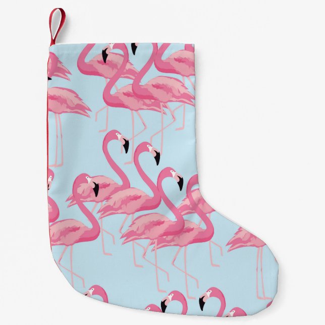 Calcetín Navideño Pequeño Fondo del patrón fluido del ave flamingo tropical (Anverso)