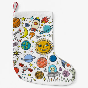 Calcetín Navideño Pequeño Fondo espacial. Planetas del sistema solar. Roc