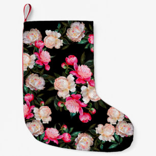 Calcetín Navideño Pequeño Fondo floral. Los peoneses rosa y blanco en un dar