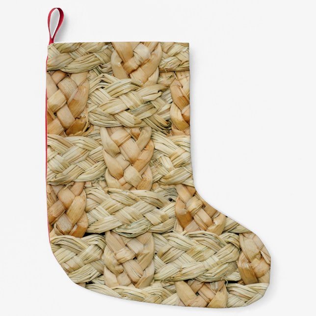 Calcetín Navideño Pequeño Fondo natural de textura de paja (Anverso)