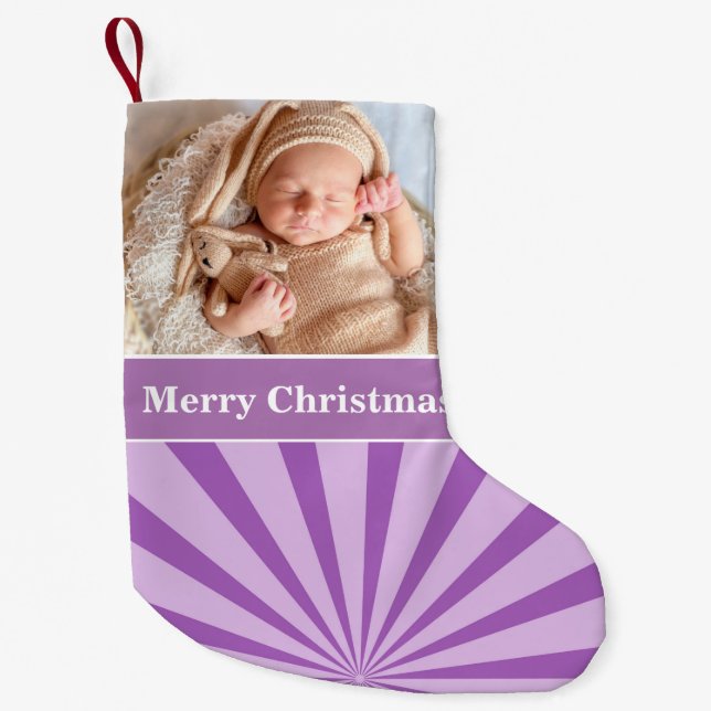 Calcetín Navideño Pequeño Fondo púrpura de Baby Photo (Anverso)