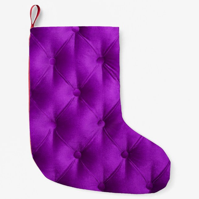 Calcetín Navideño Pequeño Fondo textil violeta de terciopelo violeta,  (Anverso)