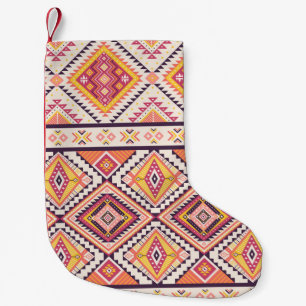 Calcetín Navideño Pequeño Fondo tribal azteca a rayas sin soldadura