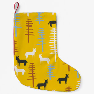 Calcetín Navideño Pequeño Fondo tribal con caballos y árboles, creativo f