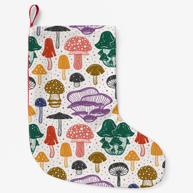 Calcetín Navideño Pequeño Forest mushrooms. Seamless pattern, texture, backg (Anverso)