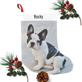 Calcetín Navideño Pequeño Foto de Bulldog personalizada y nombre de Bulldog